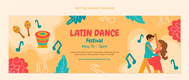 Plantilla de fiesta de baile latino de diseño plano dibujado a mano