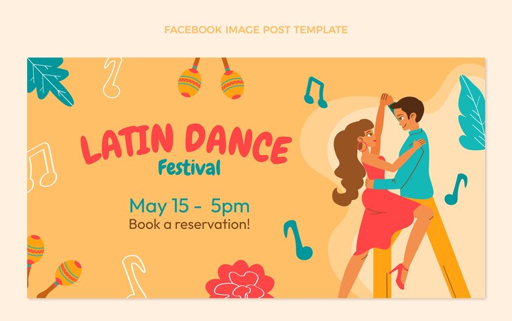 Vector gratuito plantilla de fiesta de baile latino de diseño plano dibujado a mano