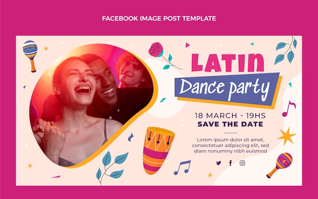 Vector gratuito plantilla de fiesta de baile latino de diseño plano dibujado a mano