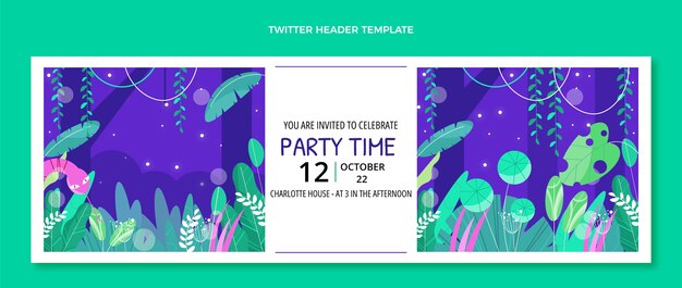 Plantilla de fiesta de cumpleaños de la selva de diseño plano