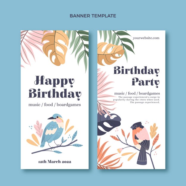 Plantilla de fiesta de cumpleaños de selva de textura dibujada a mano