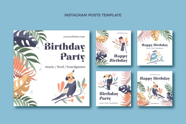 Plantilla de fiesta de cumpleaños de selva de textura dibujada a mano