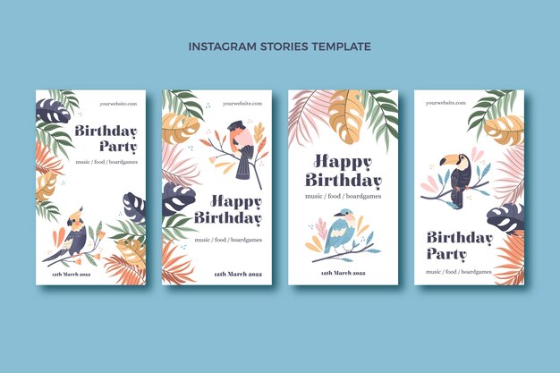 Plantilla de fiesta de cumpleaños de selva de textura dibujada a mano