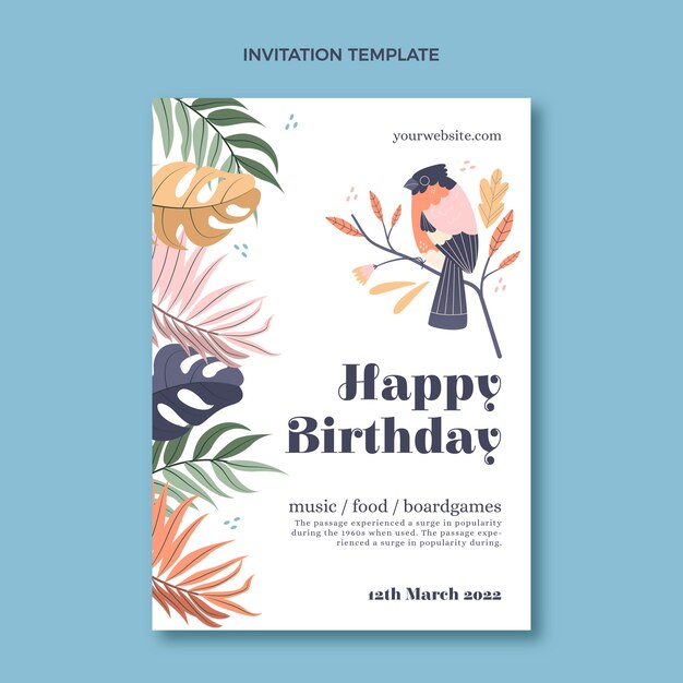 Plantilla de fiesta de cumpleaños de selva de textura dibujada a mano