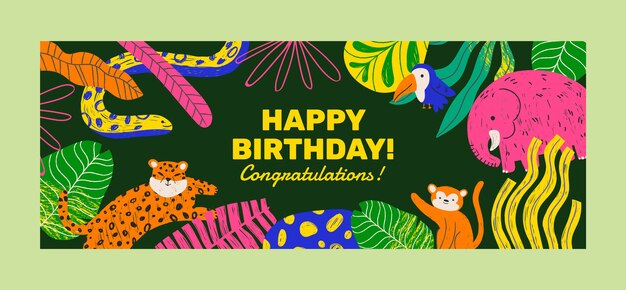 Plantilla de fiesta de cumpleaños de selva de textura dibujada a mano
