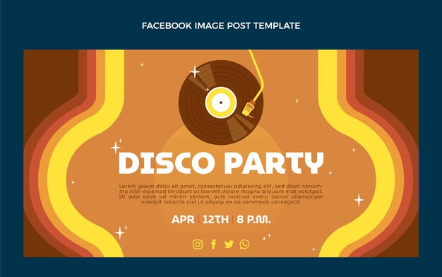 Plantilla de fiesta disco de diseño plano dibujado a mano