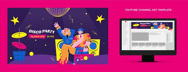Plantilla de fiesta disco de diseño plano dibujado a mano