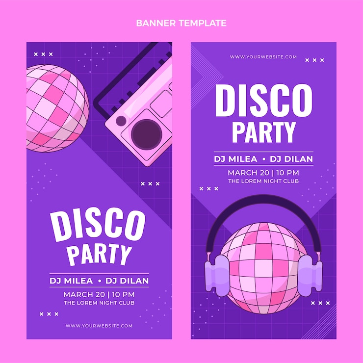 Vector gratuito plantilla de fiesta disco de diseño plano dibujado a mano