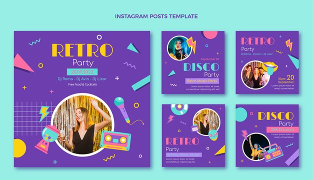 Plantilla de fiesta disco retro de diseño plano