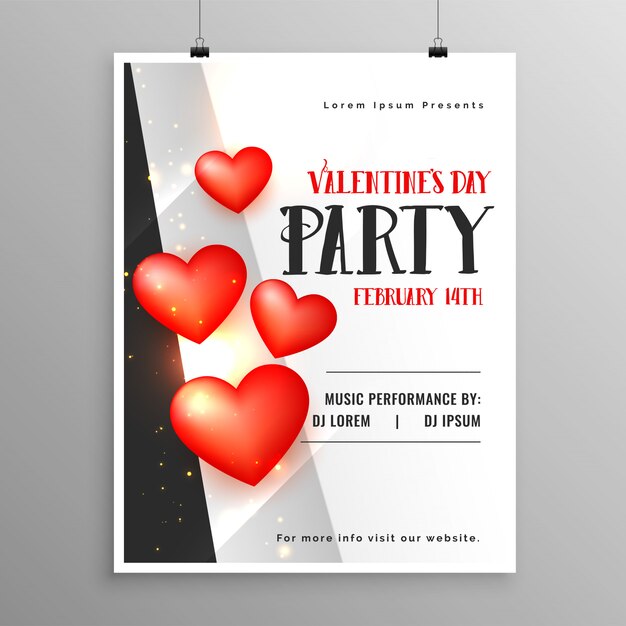 Plantilla de fiesta de diseño de volante de feliz día de San Valentín