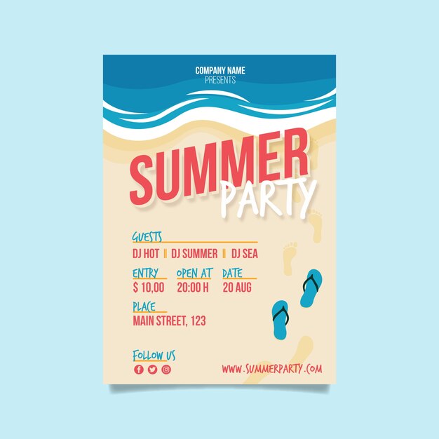 Plantilla de fiesta de verano fkyer en diseño plano