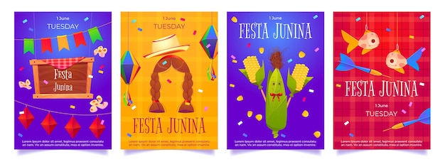 Plantilla de fiesta de volantes de dibujos animados de festa junina