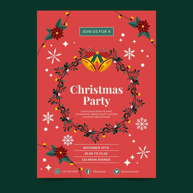 Plantilla flat de cartel de fiesta de navidad