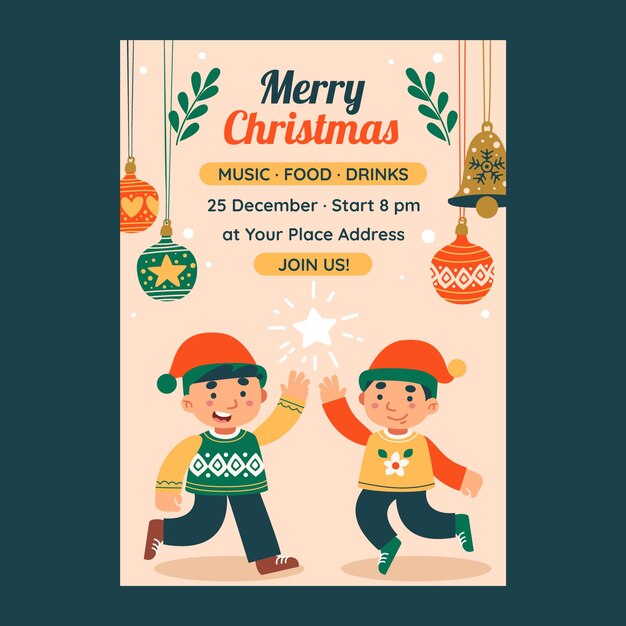 Plantilla flat de cartel de fiesta de navidad