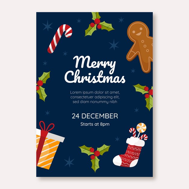 Plantilla flat de cartel de fiesta de navidad