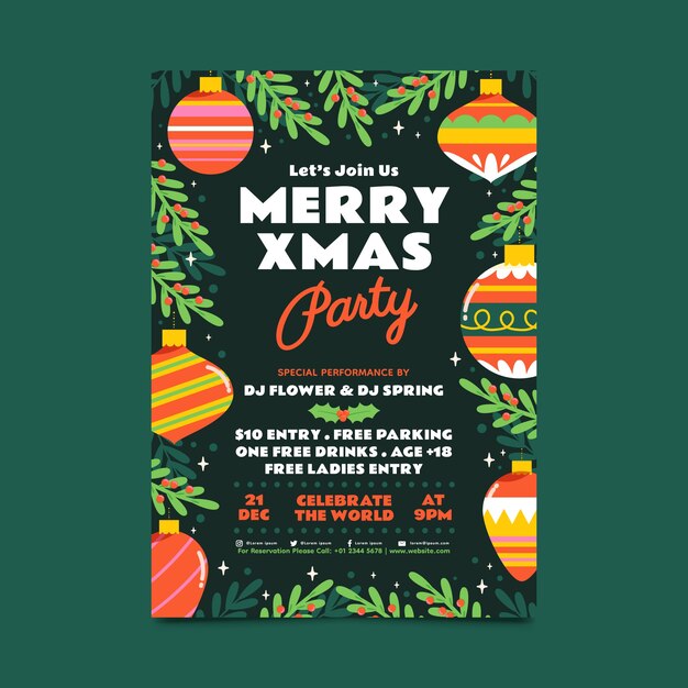 Plantilla flat de cartel de fiesta de navidad