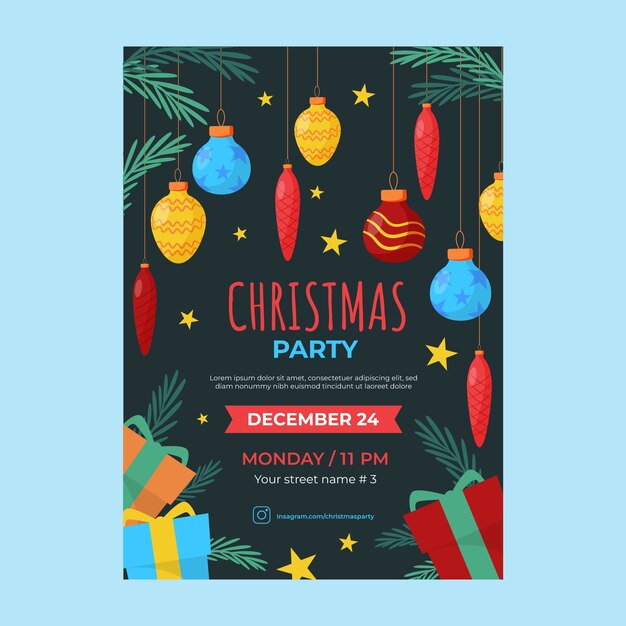 Plantilla flat de cartel de fiesta de navidad