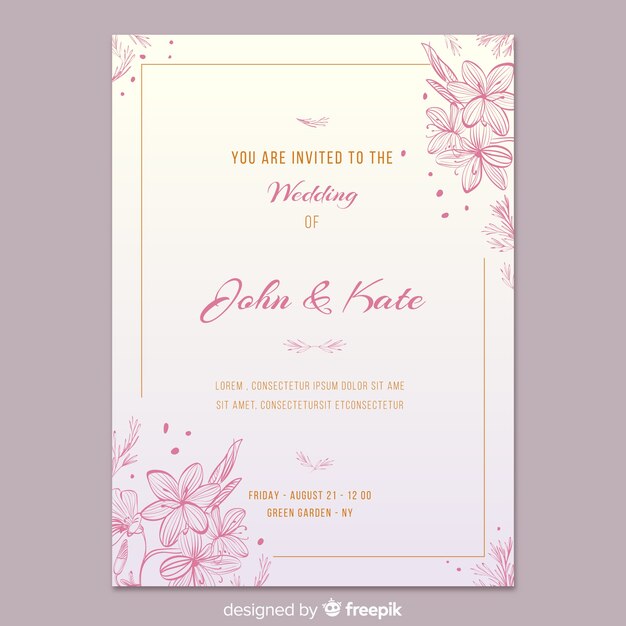 Plantilla floral elegante de invitación de boda