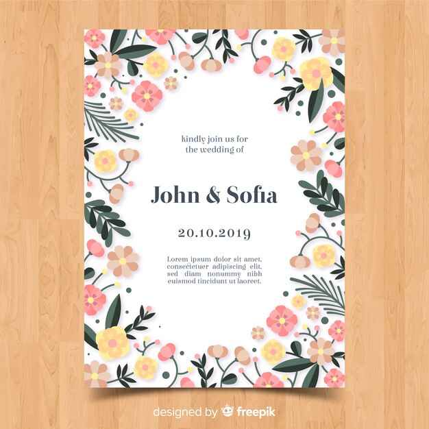 Plantilla floral elegante de invitación de boda