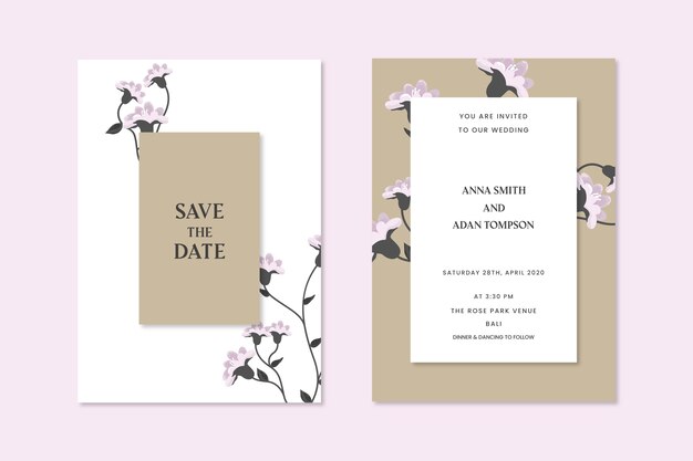 Plantilla floral elegante de invitación de boda
