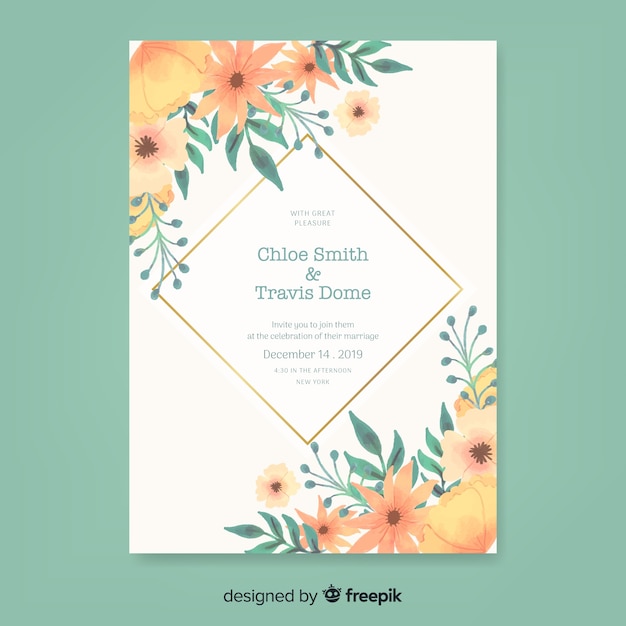 Plantilla floral elegante de invitación de boda