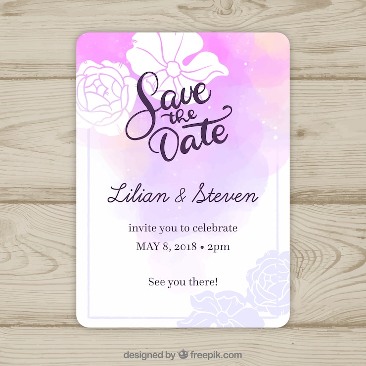 Vector gratuito plantilla floral de invitación de boda en acuarela
