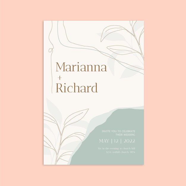 Plantilla floral de invitación de boda dibujada a mano
