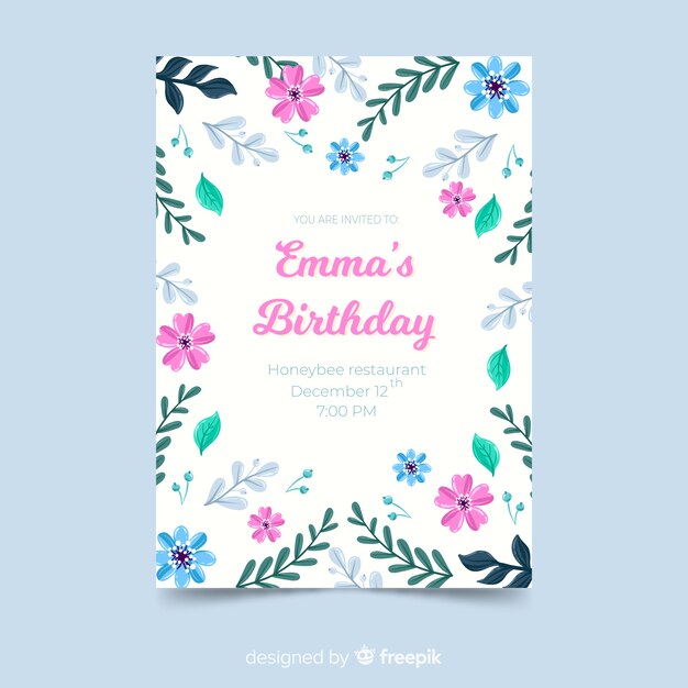 Plantilla floral de invitación de cumpleaños