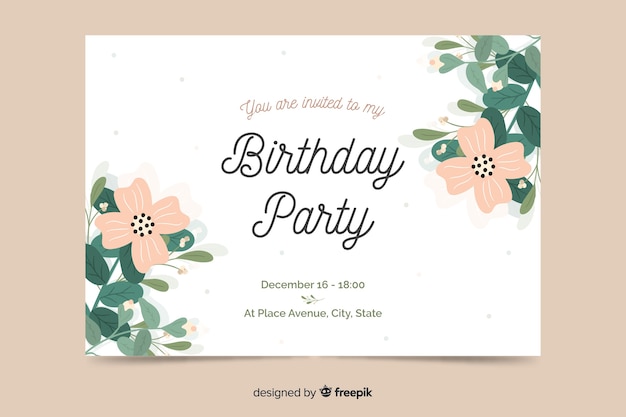 Plantilla floral de invitación de cumpleaños