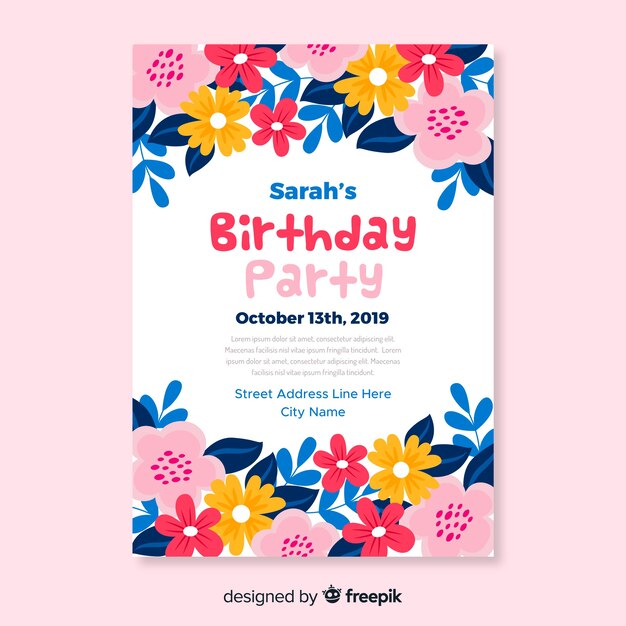 Plantilla floral de invitación de cumpleaños