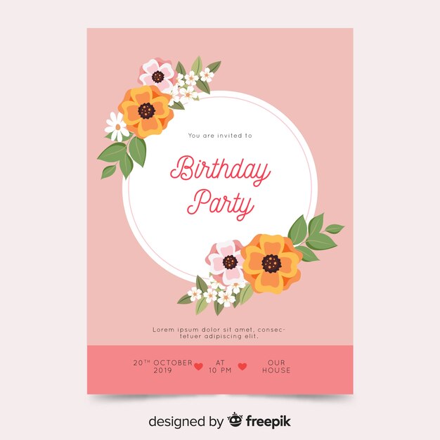 Plantilla floral de invitación de cumpleaños