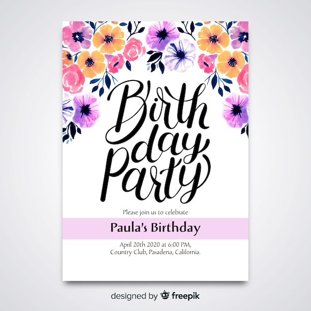 Vector gratuito plantilla floral de invitación de cumpleaños