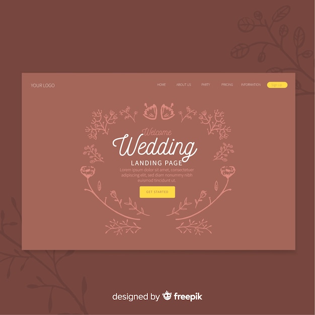 Plantilla floral de landing page de bodas