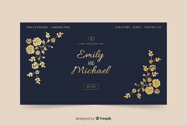 Vector gratuito plantilla floral de landing page de bodas