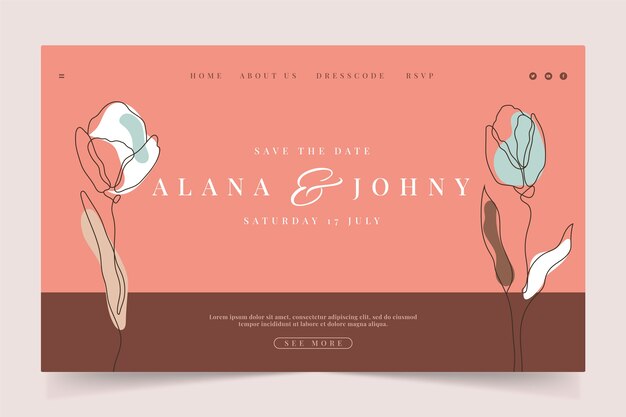 Plantilla floral de landing page de bodas