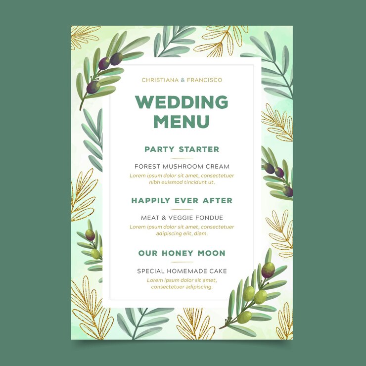 Vector gratuito plantilla floral de menú de boda