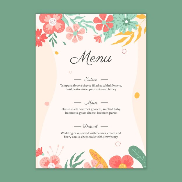 Plantilla floral de menú de boda