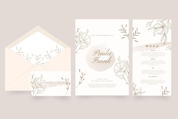 Plantilla floral de papelería de boda