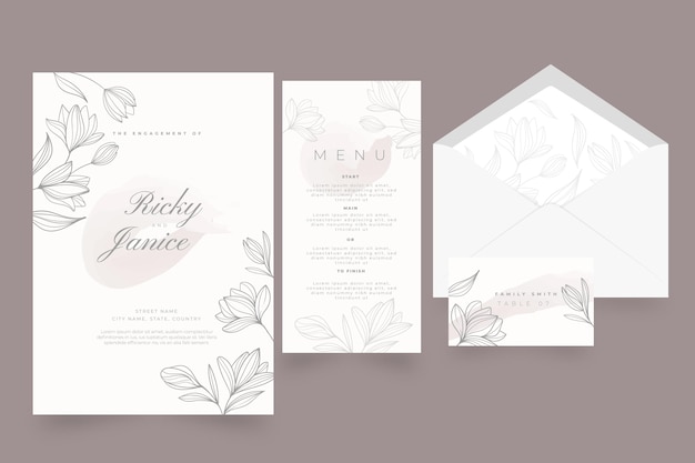 Plantilla floral de papelería de boda