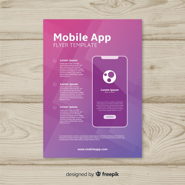 Vector gratuito plantilla de flyer de aplicación móvil