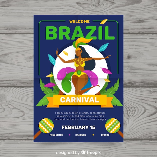 Vector gratuito plantilla de flyer del carnaval de brasil en diseño plano