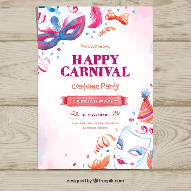 Plantilla de flyer dibujado a mano para fiesta de carnaval