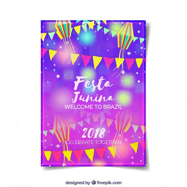 Plantilla de flyer de festa junina brillosa morada