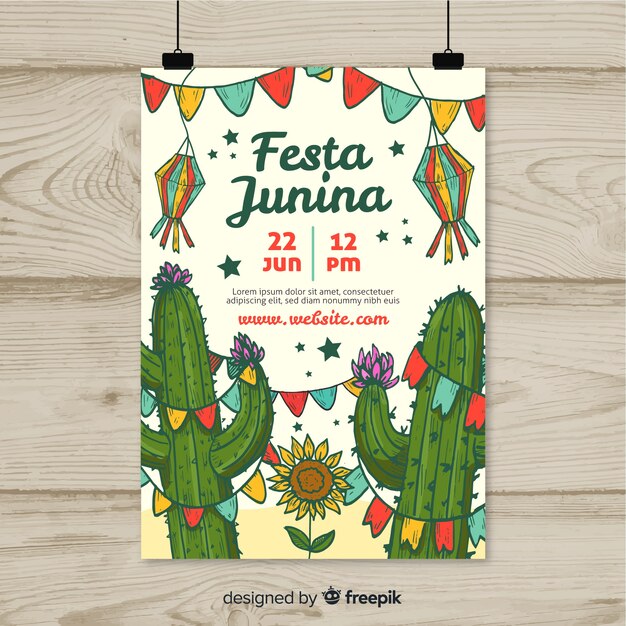 Plantilla de flyer de festa junina dibujado a mano