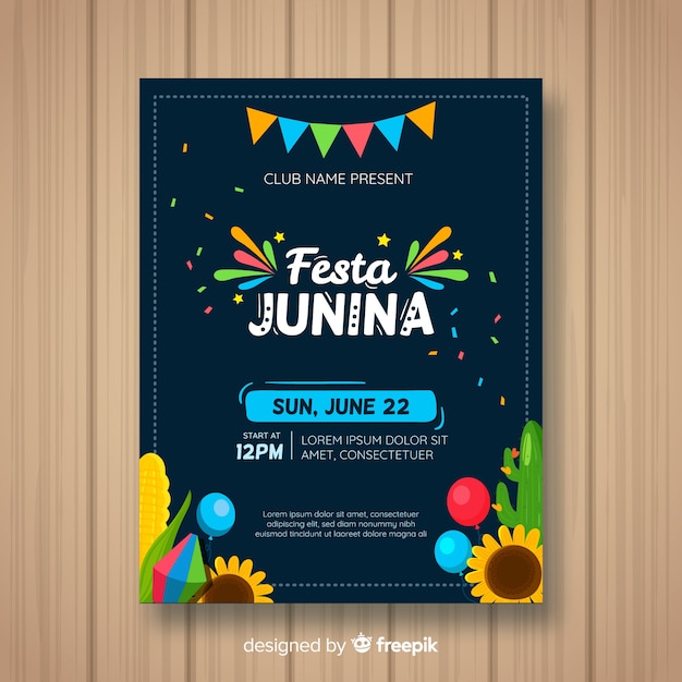 Plantilla de flyer de festa junina flat