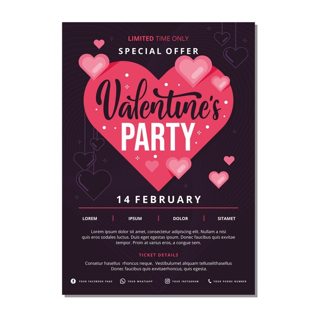 Plantilla de flyer de fiesta para del día de san valentin
