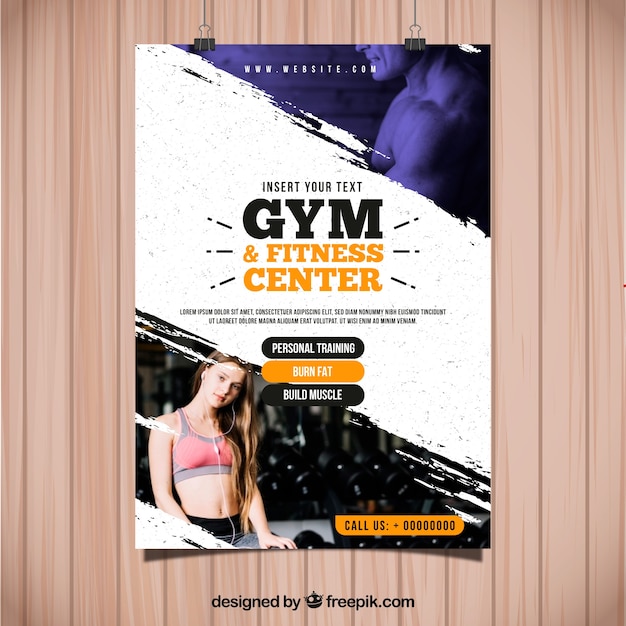 Vector gratuito plantilla de flyer de gimnasio con imagen