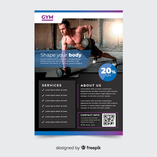 Plantilla de flyer de gimnasio con imagen