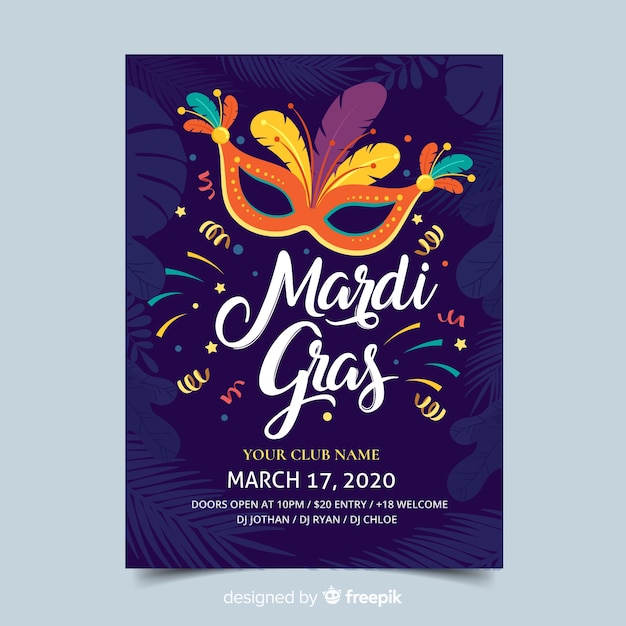 Vector gratuito plantilla de flyer de mardi gras carnaval