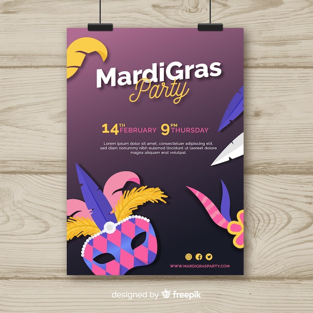 Plantilla de flyer de mardi gras carnaval